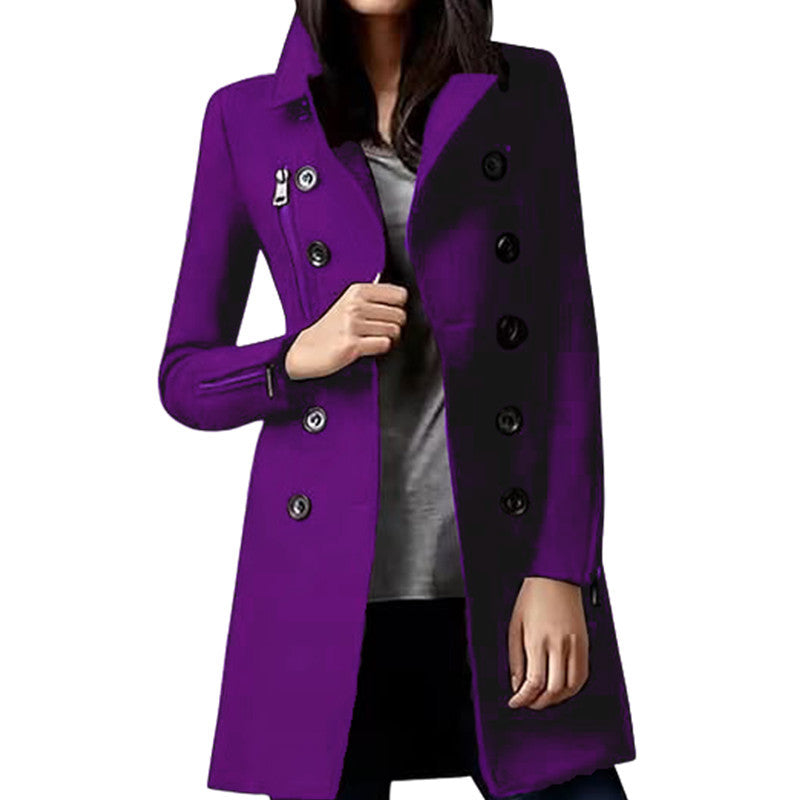 Women's Hot Single Long Woolen Cuff Zipper Coats