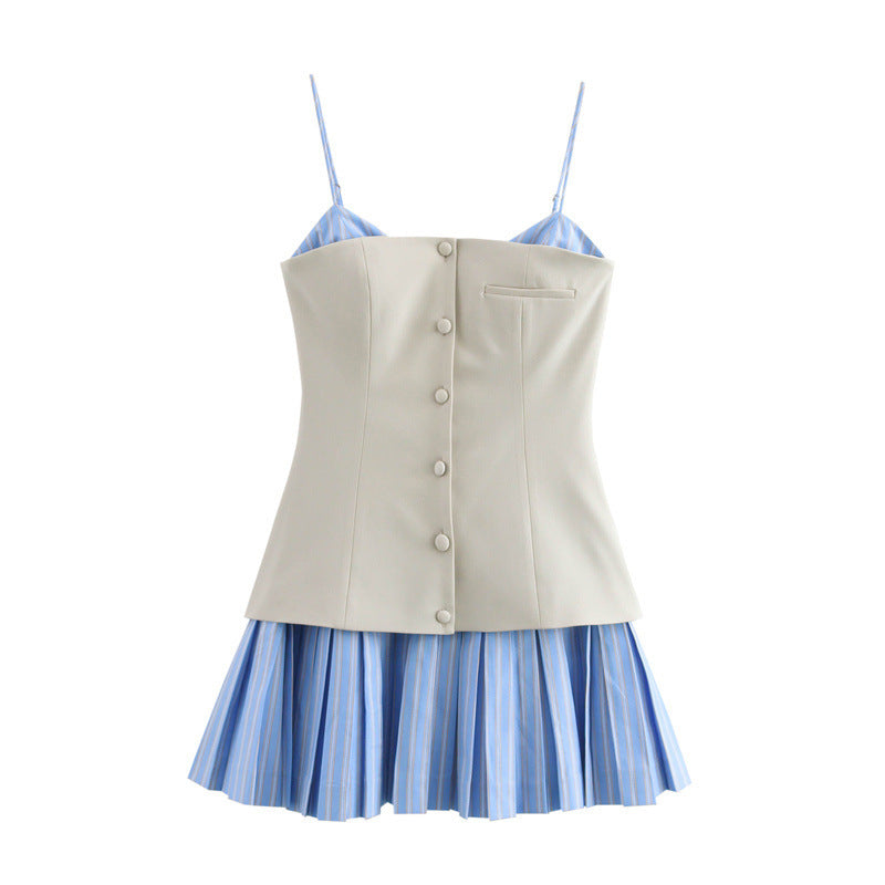 Women's Early Spring Poplin Stitching Pleated Dress Dresses