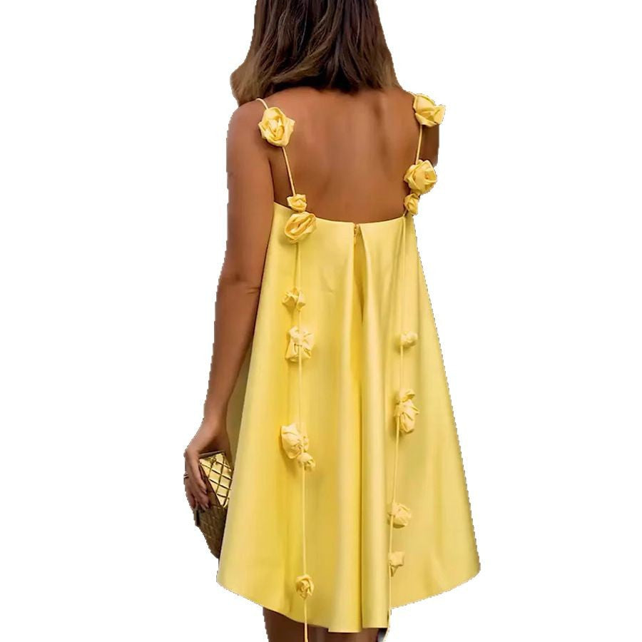 Women's Sling Satin Dress Casual Loose Vacation Dresses