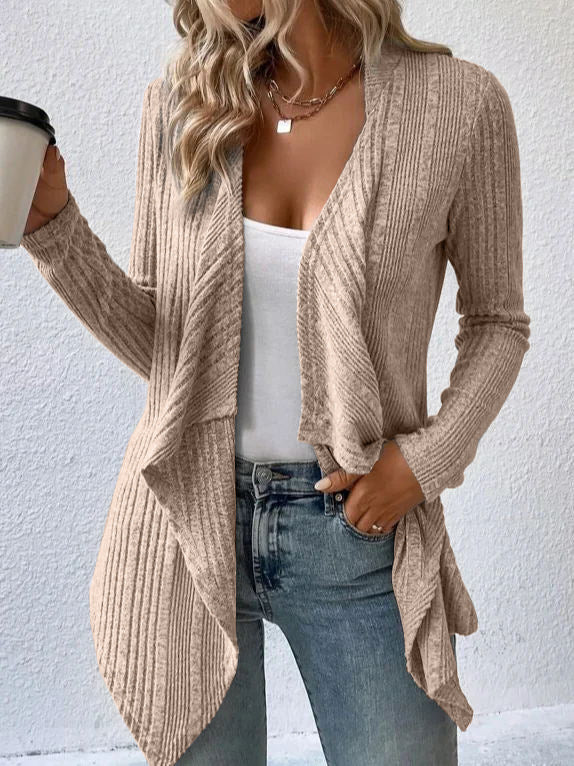 Women's Fashion Solid Color Knitted Placket Long Cardigans