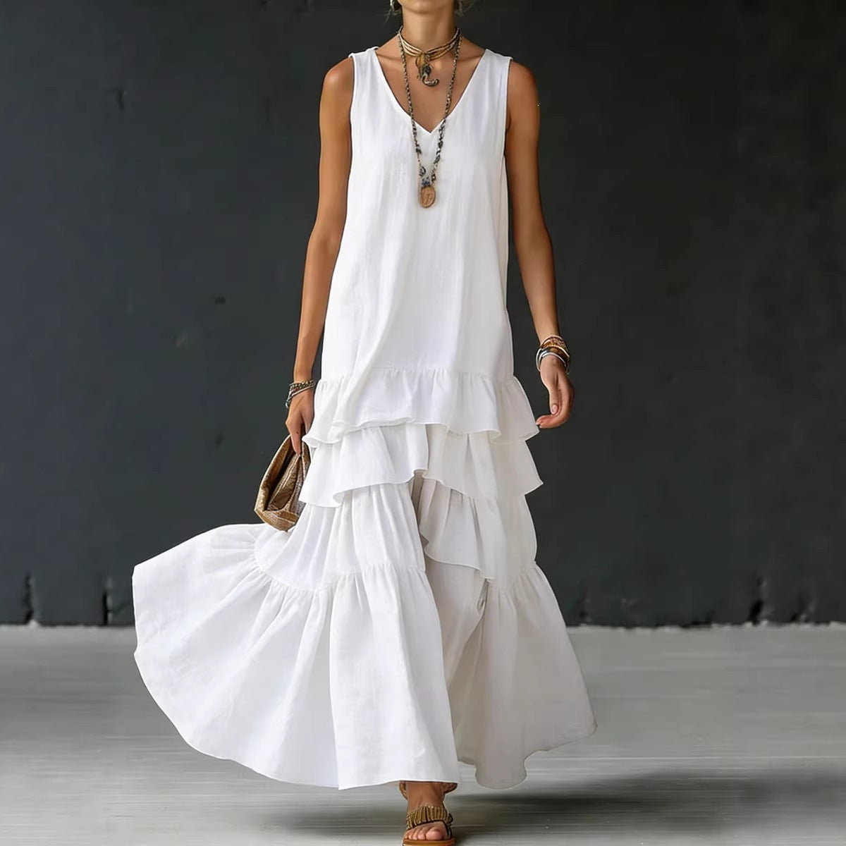 Women's Spring Solid Color Loose Large Sleeveless Dress
