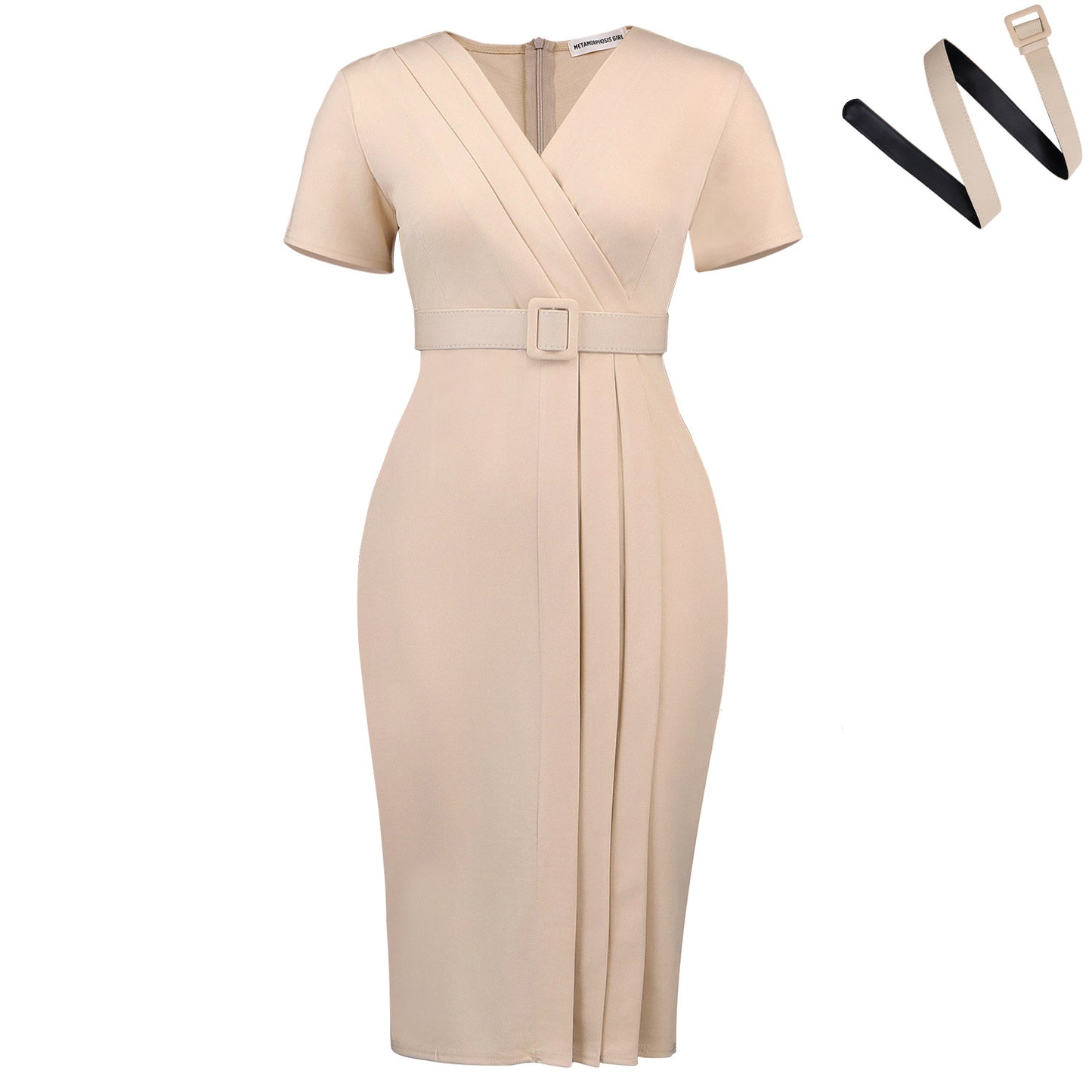 Women's Short-sleeved Fashionable Elegant Solid Color Sheath Dress