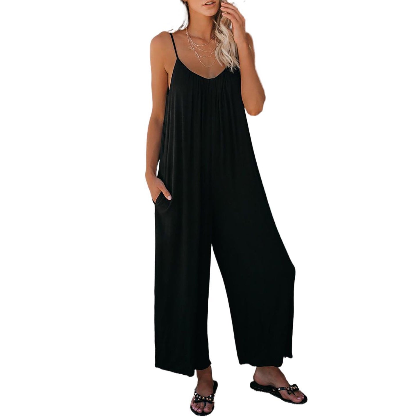 Women's Summer Trousers Solid Color Pocket Loose Pants