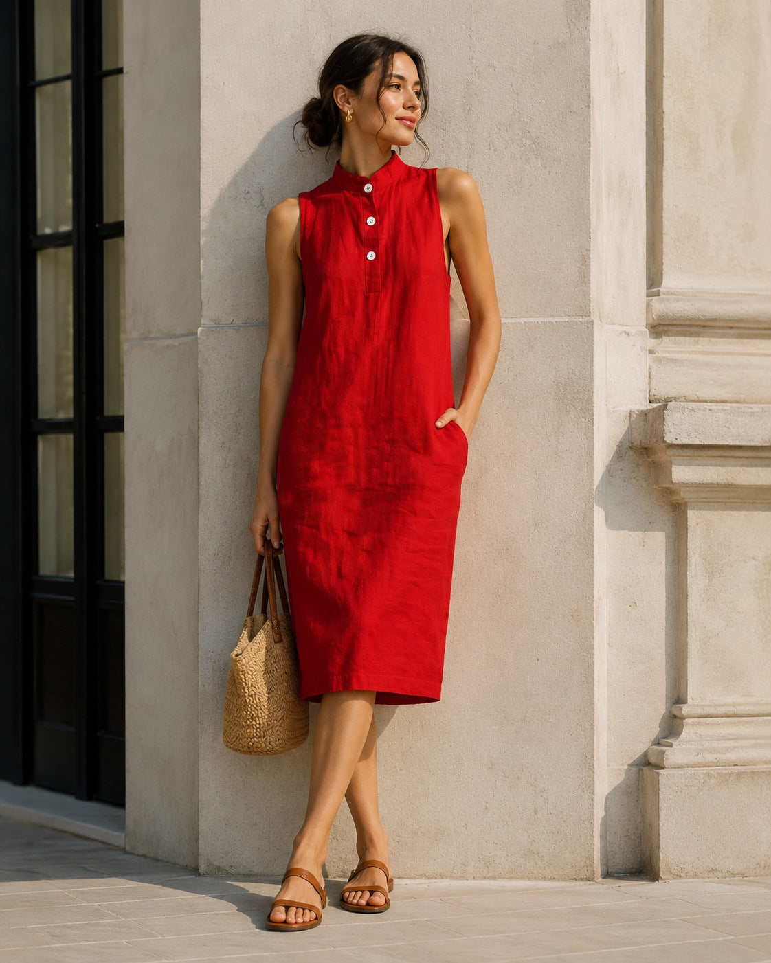 Women's Summer Solid Color Loose Sleeveless Beach Dress
