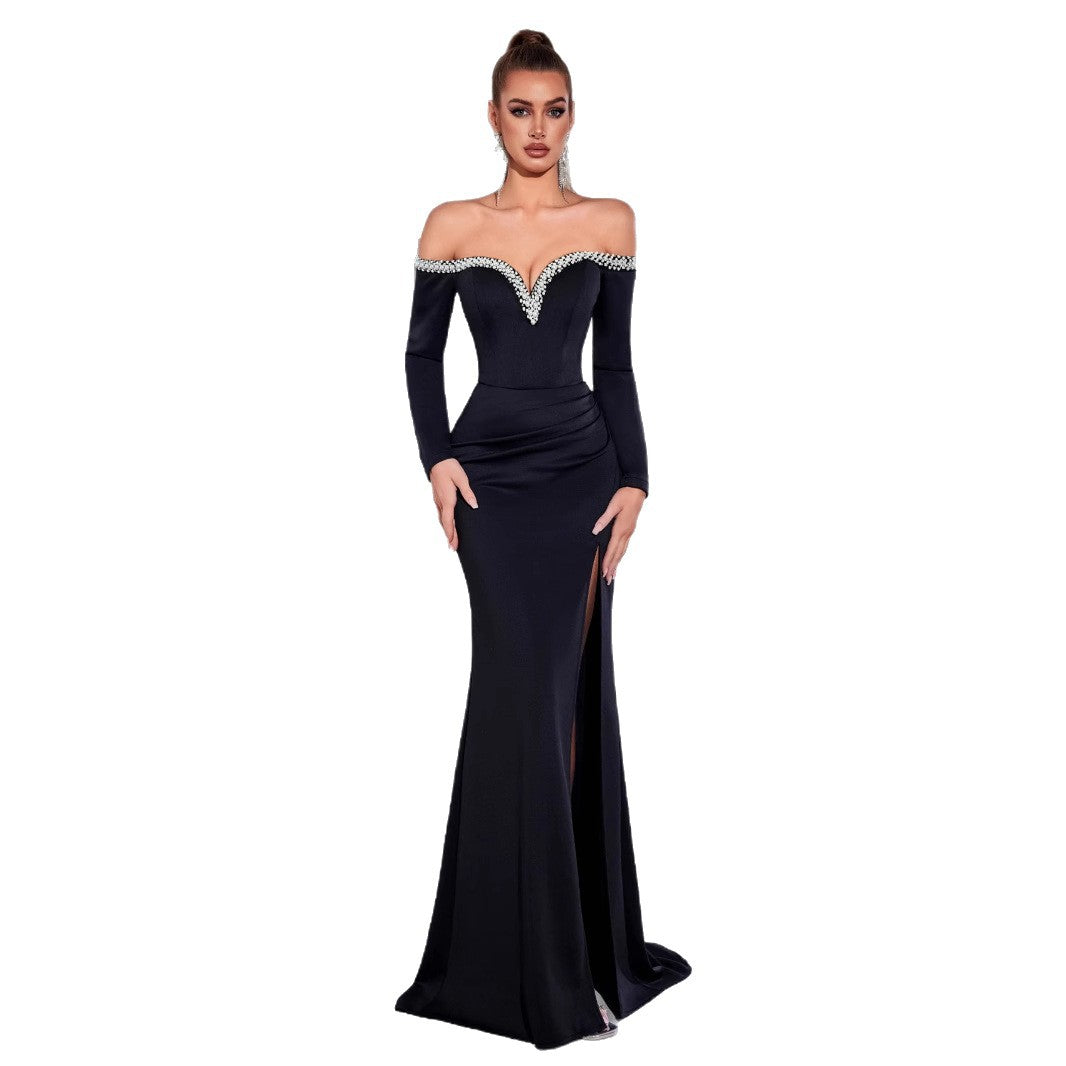 Light Luxury Temperament Fashion Set Diamond Design Long Sleeve Dress