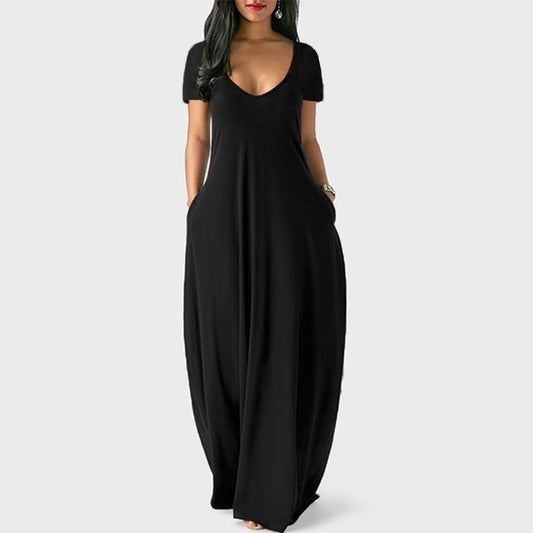 Women's Summer Solid Color Dress Sexy Deep Shorts