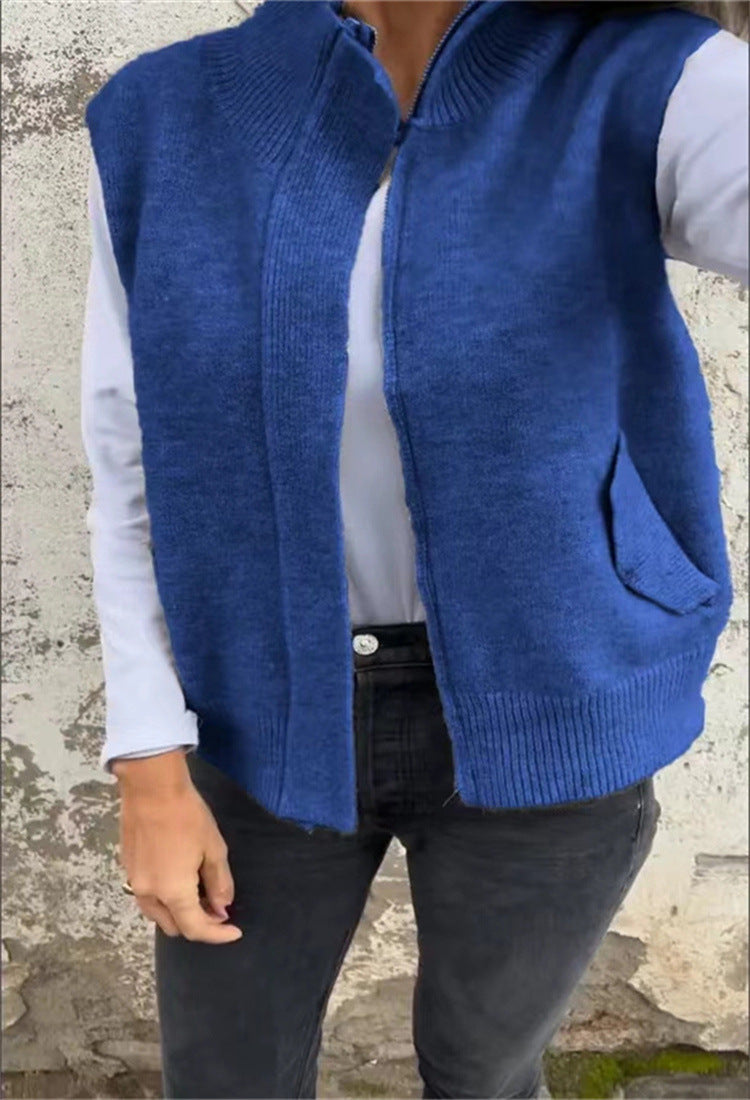 Women's Stand Collar Zipper Winter Loose Casual Vests