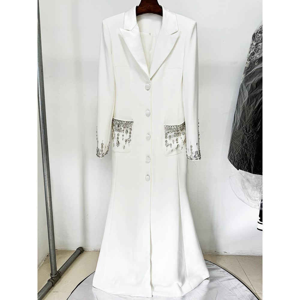 Fashion Bead Diamond Tailored Collar Dress Dresses