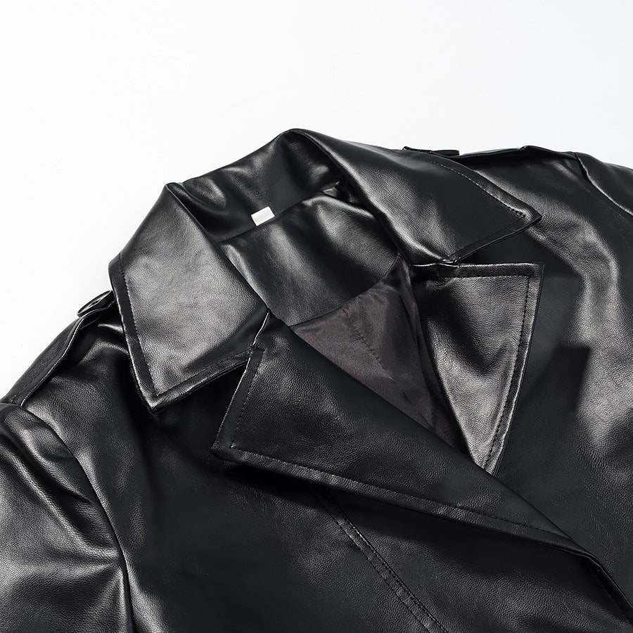 Women's Spring Street Fashion Imitation Leather Long Coats