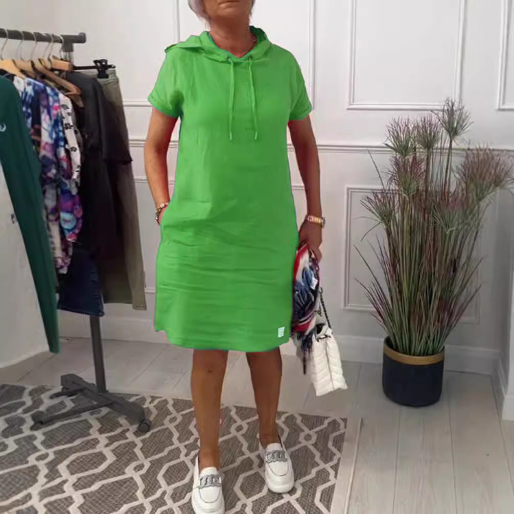 Women's Summer Fashion Solid Color Pocket Sleeve Dress
