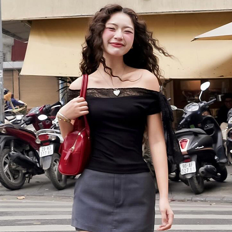 Women's Solid Color Sexy Lace Stitching Blouses