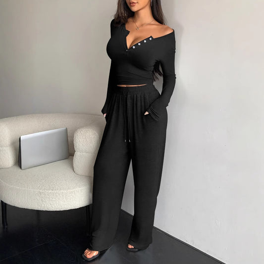 Women's Button Pure Color Tight Lengthened Trousers Suits