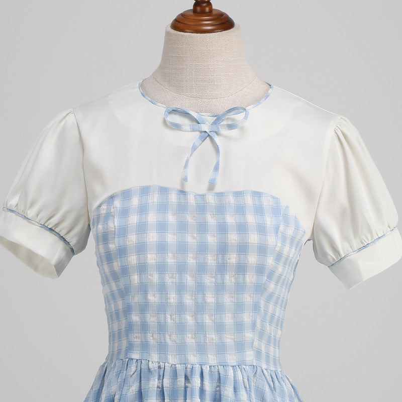 Style British Bubble Plaid Short-sleeved Umbrella Dresses