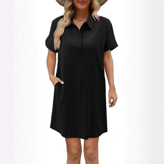 Women's Summer Casual Short-sleeved Button Beach Dress Dresses