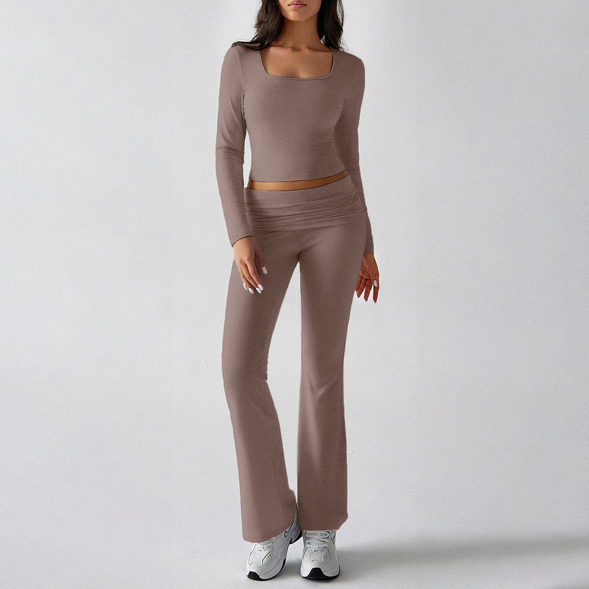 Solid Color Casual Knitted Long-sleeved Yoga Clothes Tops
