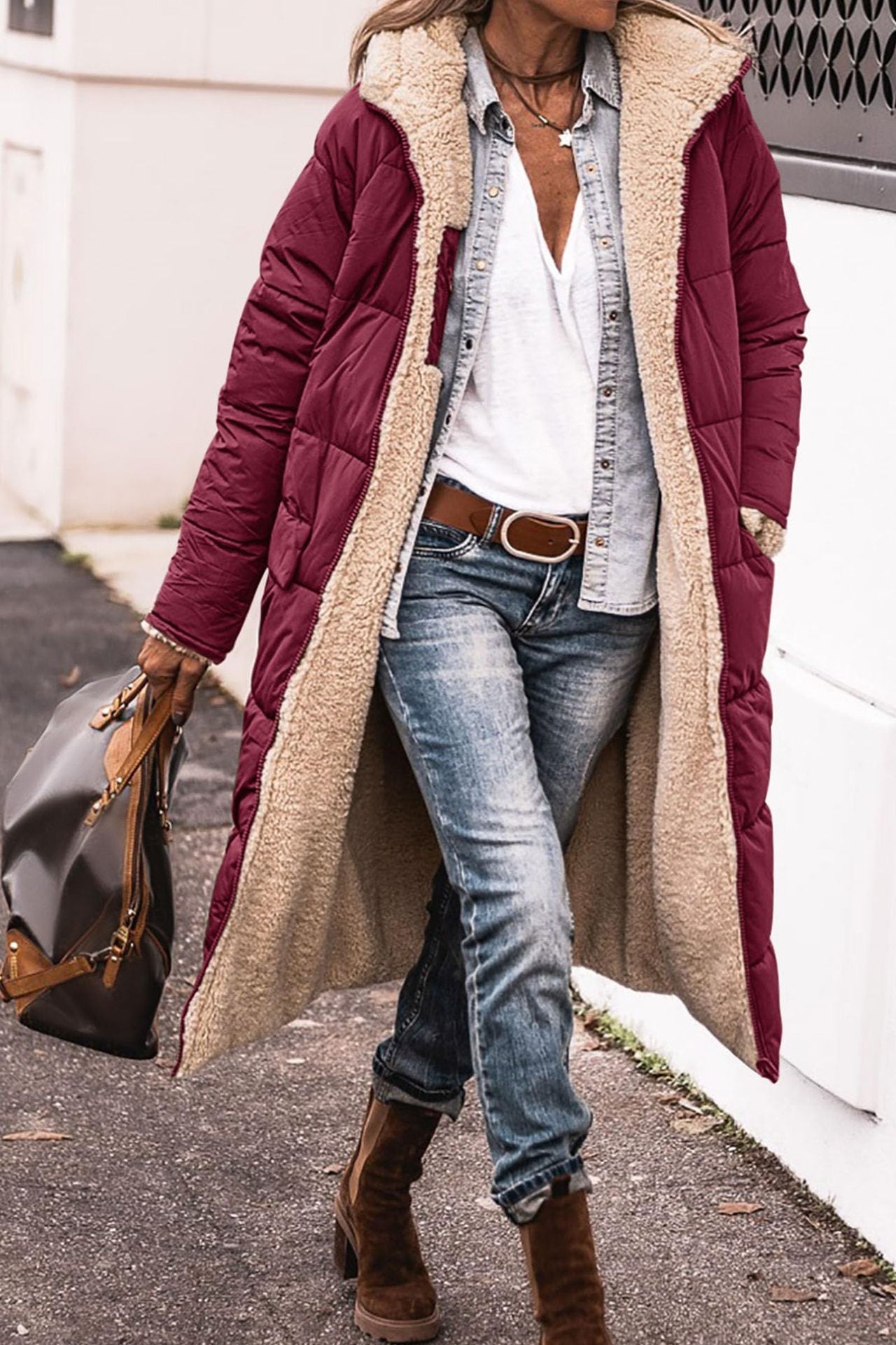 Solid Color Hooded Cotton Long Sleeve Mid-length Coats