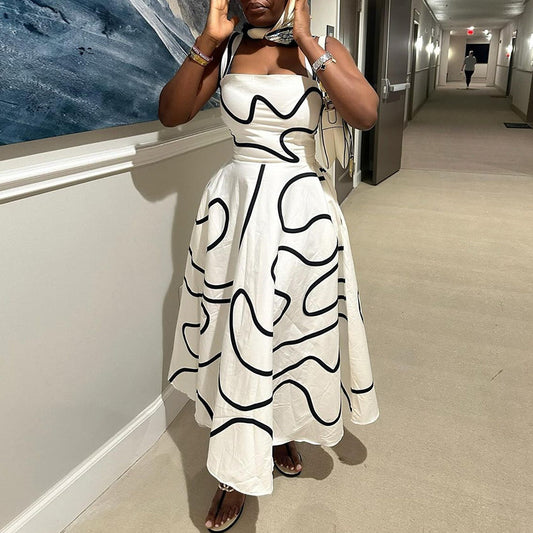 Women's Summer Fashion Square Collar Printed Slimming Dresses