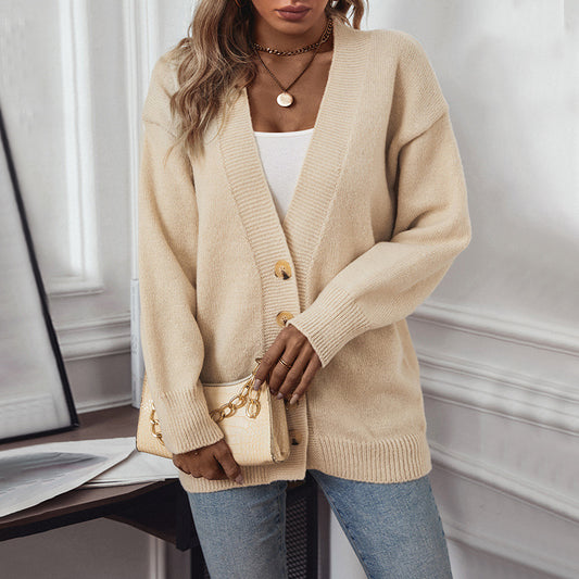 Pretty Women's Elegant Knitted Plain Single-breasted Sweaters