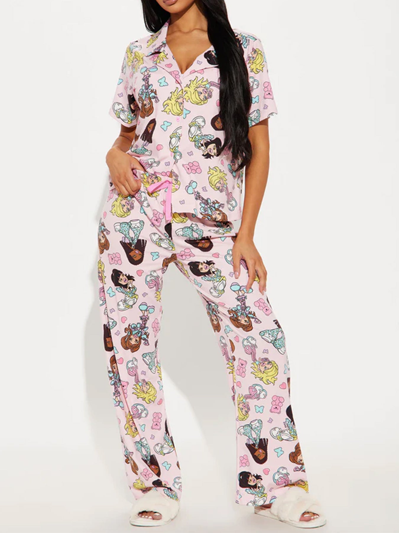 Women's Comfortable Printed Sleeve Home High Waist Suits