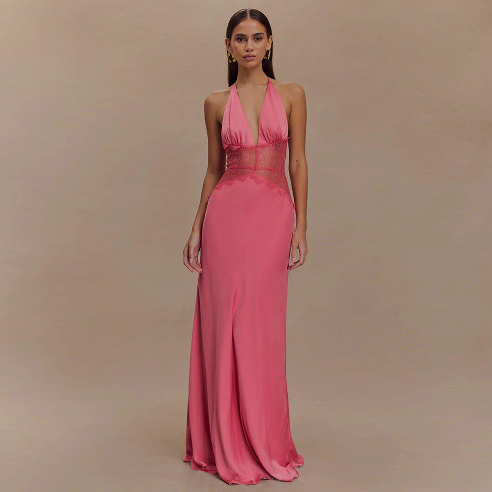 Women's Sexy Deep V Backless Lace Sheath Dress