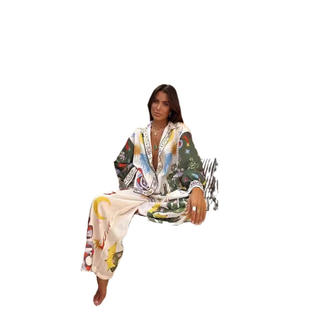 Personalized Printed Macaron Long Linen Sleeves Shirt Fashion Casual Suit