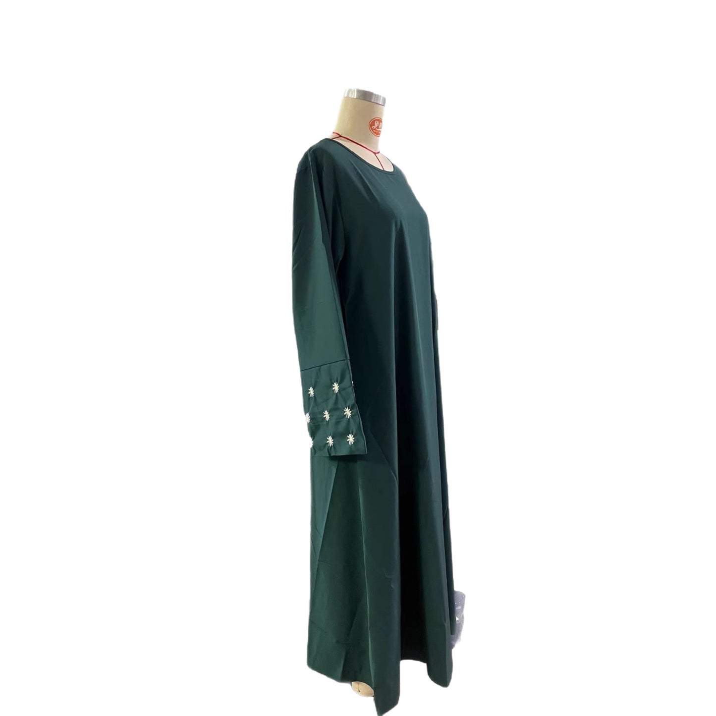 Women's Embroidered Long-sleeved Loose Round Neck Solid Color Temperament Commuting Dress