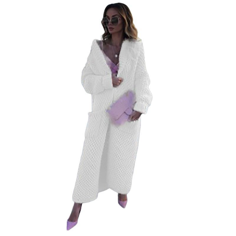 Women's Winter Lapel Knitted Solid Color Long Sweaters