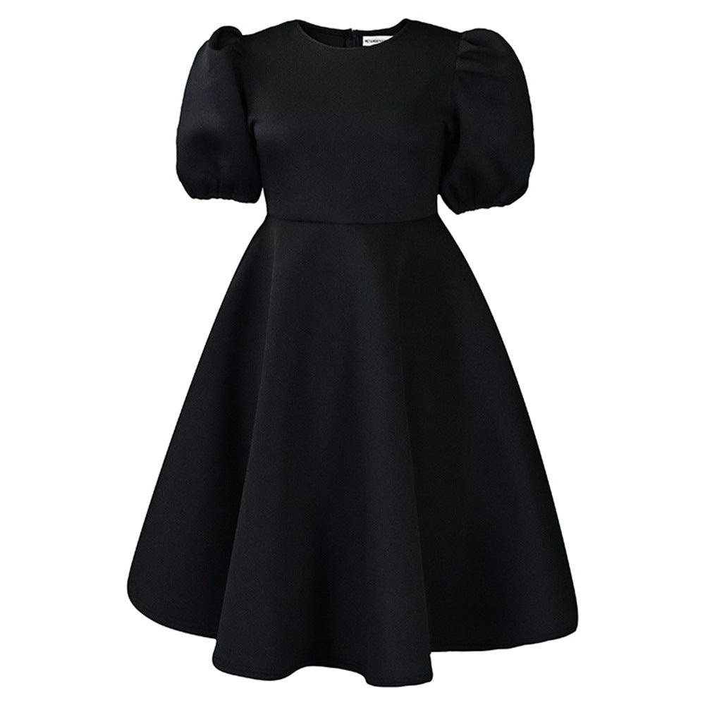 Neck Graceful Puff Sleeve Large Hem Dress