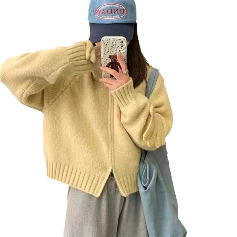 Women's Idle Hooded Knit Loose High-grade Double Zipper Women's Sweater