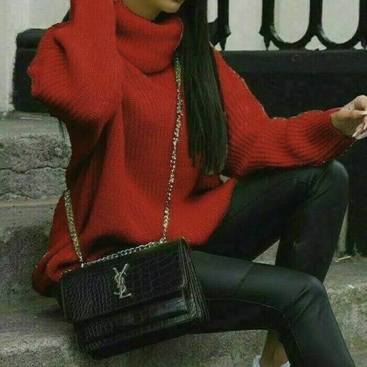 Women's Turtleneck Solid Color Loose Pullover Woolen Coats