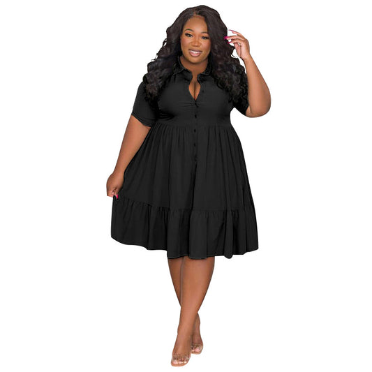 Women's Summer Solid Color Polo Collar Single-breasted Dresses
