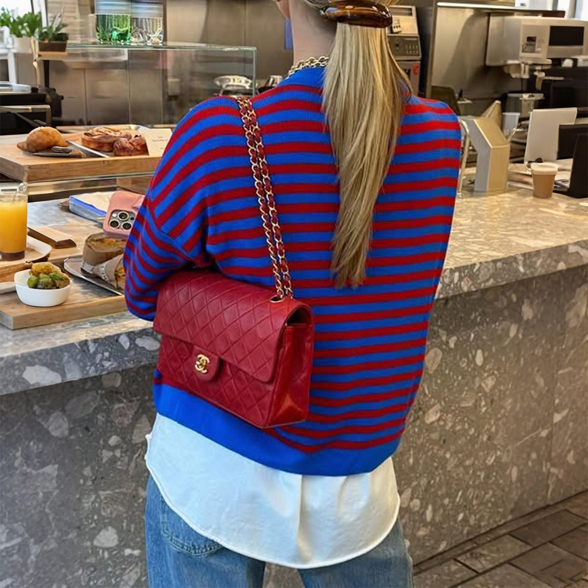 Women's Casual Simple Striped Long-sleeved T-shirt Woolen Blouses