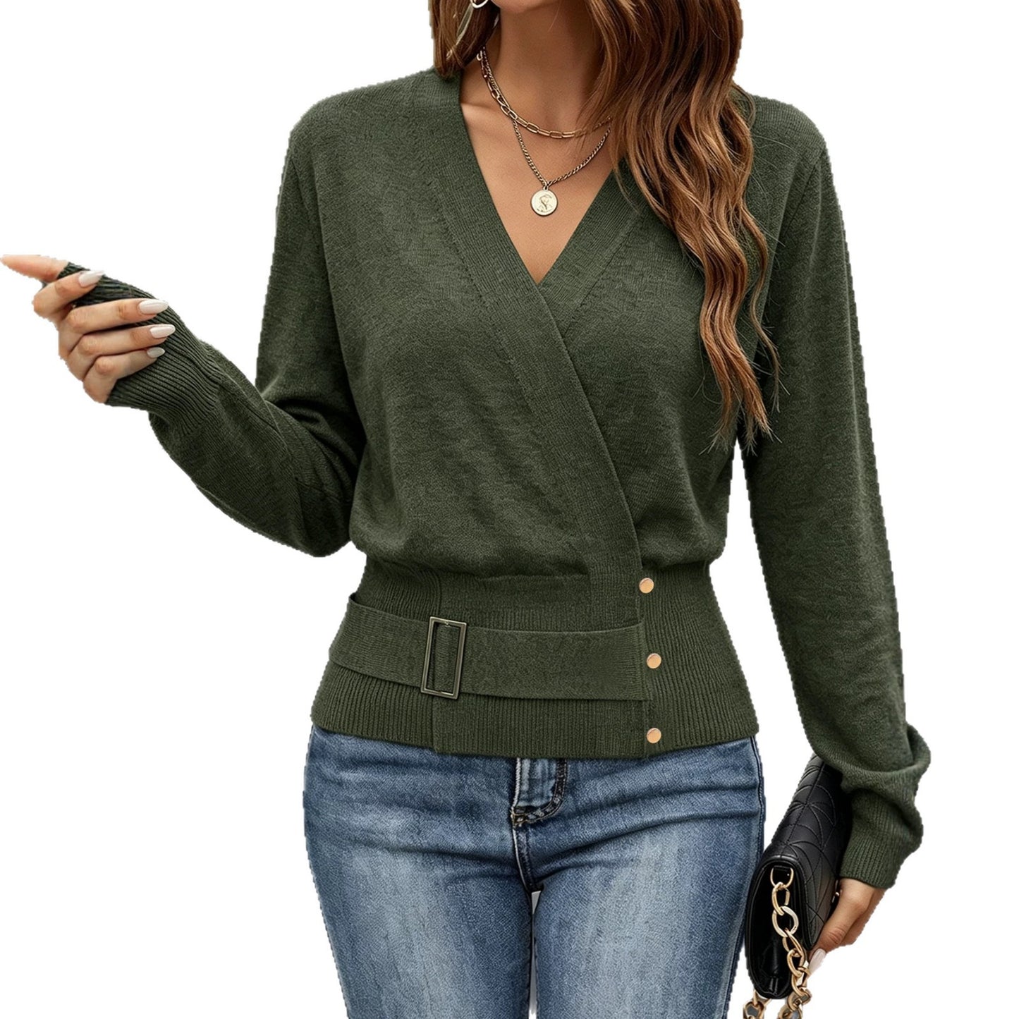 Women's Double-sided Collar Button Soft Comfortable Loose Fashion Casual Sweaters