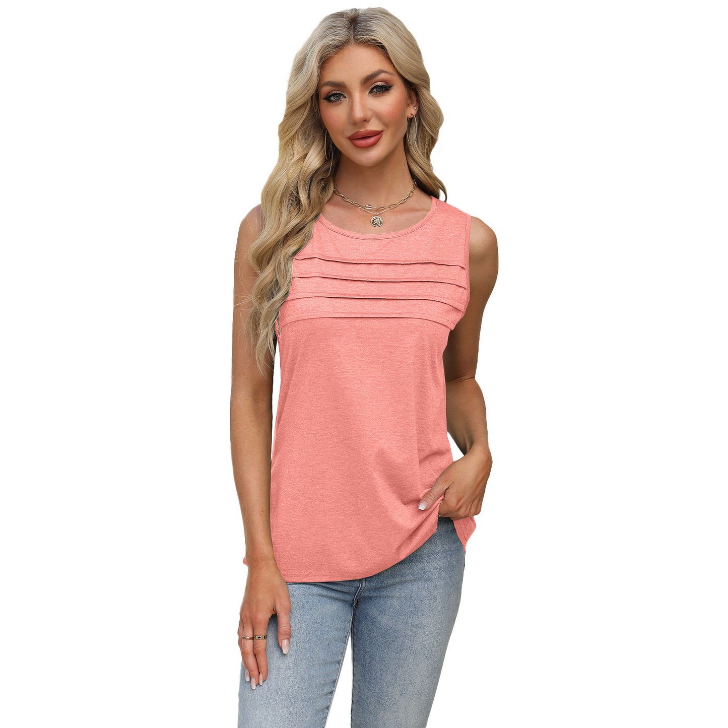 Women's Classic Solid Color Pleated T-shirt Vests