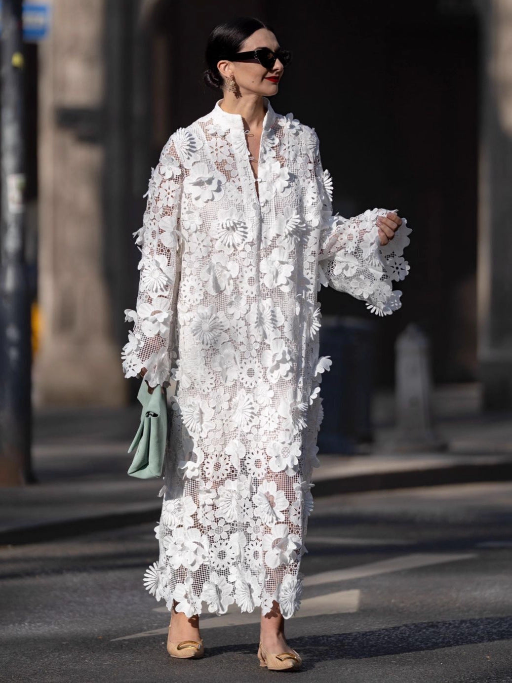 Women's Three-dimensional Flower Solid Color Long-sleeved Dress Dresses