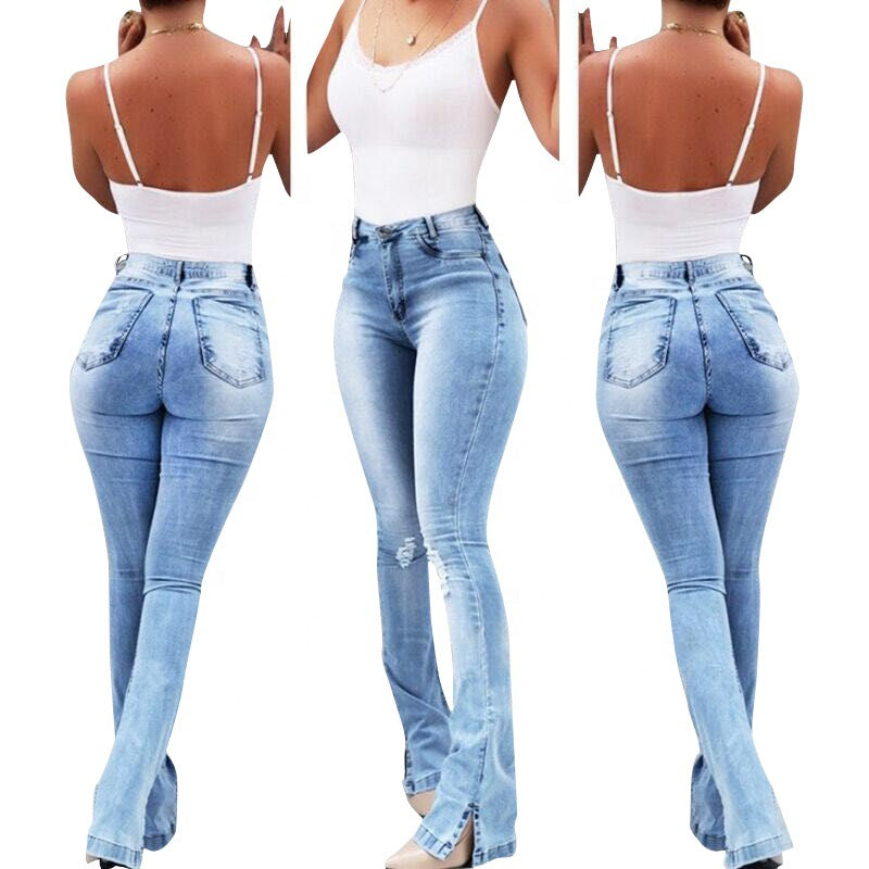 Women's Spring Fashion Stretch Split Flared High Jeans