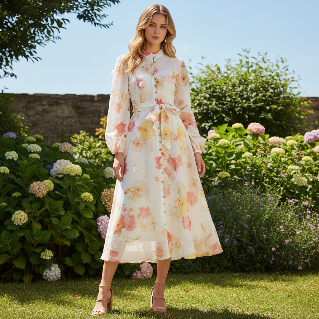 Catwalk Design Sense Hanging Flower Long Dresses