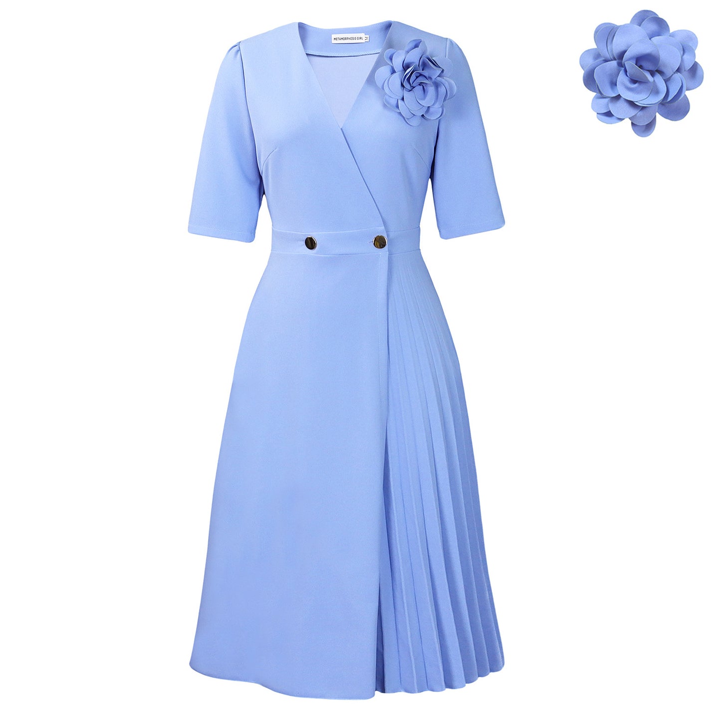 Women's Summer Fashion Sleeve Solid Color Elegant Pleated Dress