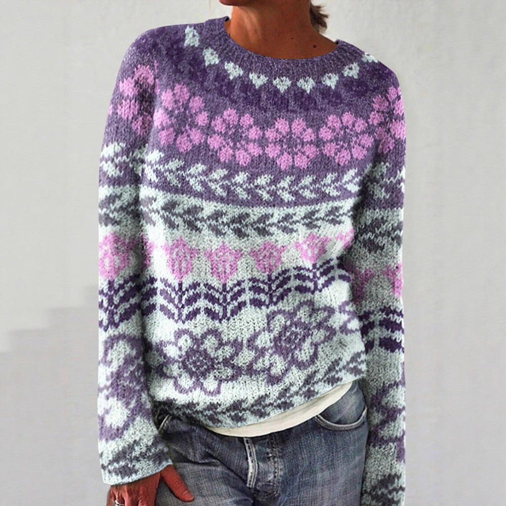 Women's Round Neck Multicolor Loose Fashion Pullover Sweater