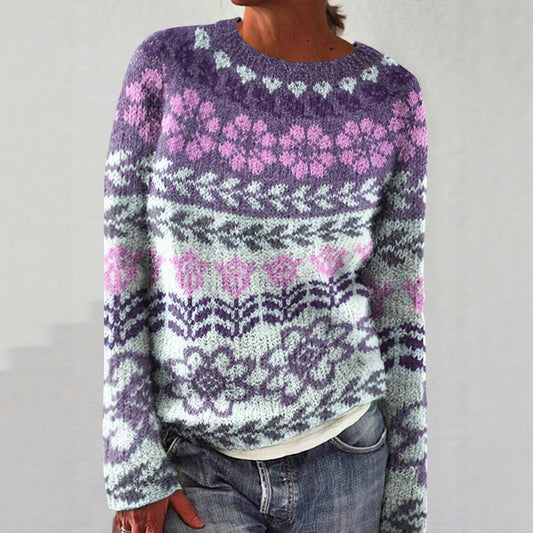 Women's Round Neck Multicolor Loose Fashion Pullover Sweater