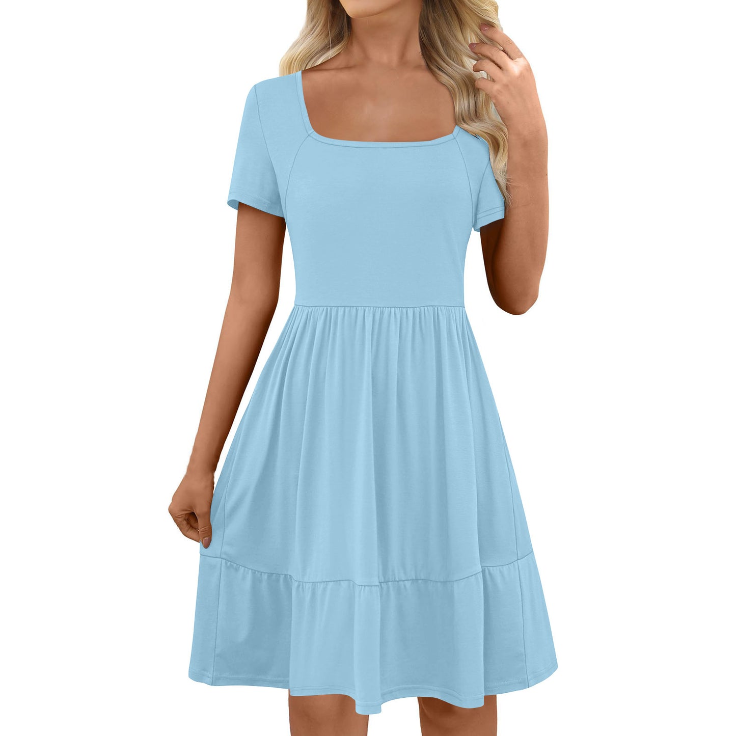 Women's Solid Color Double-sided Pocket Square Collar Dress