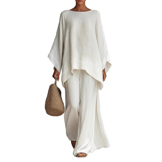 Women's Simple Loose Linen Blended Shirt Wide Fashion Casual Suit