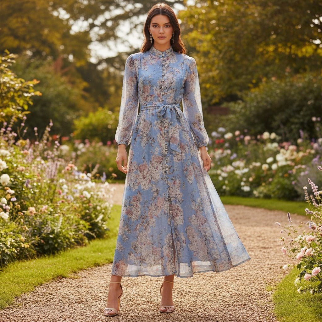 Silk Linen Starry Rhinestone Breasted Umbrella Dresses