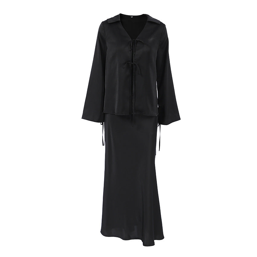 Women's Elegant Long Two-piece Spring Satin Suits
