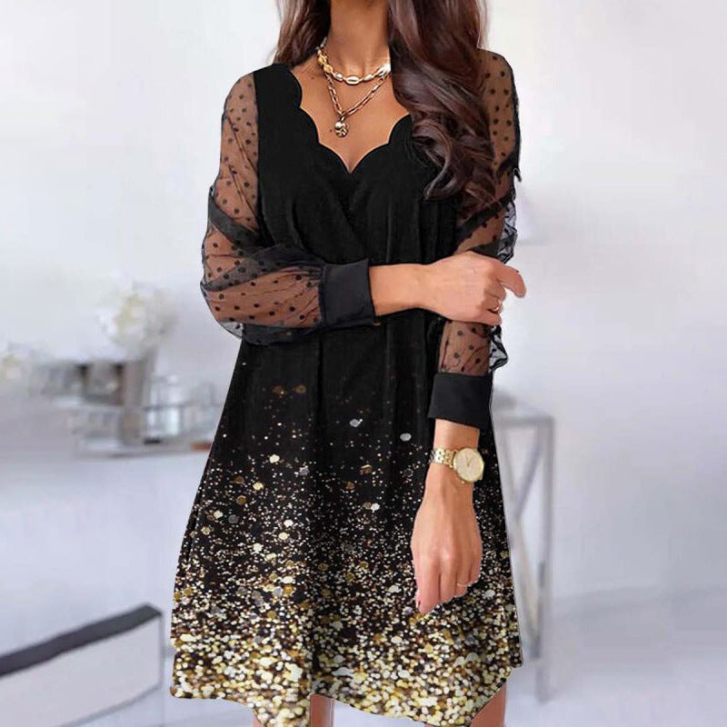 Casual Lace Long Sleeve Wave Dress Dresses