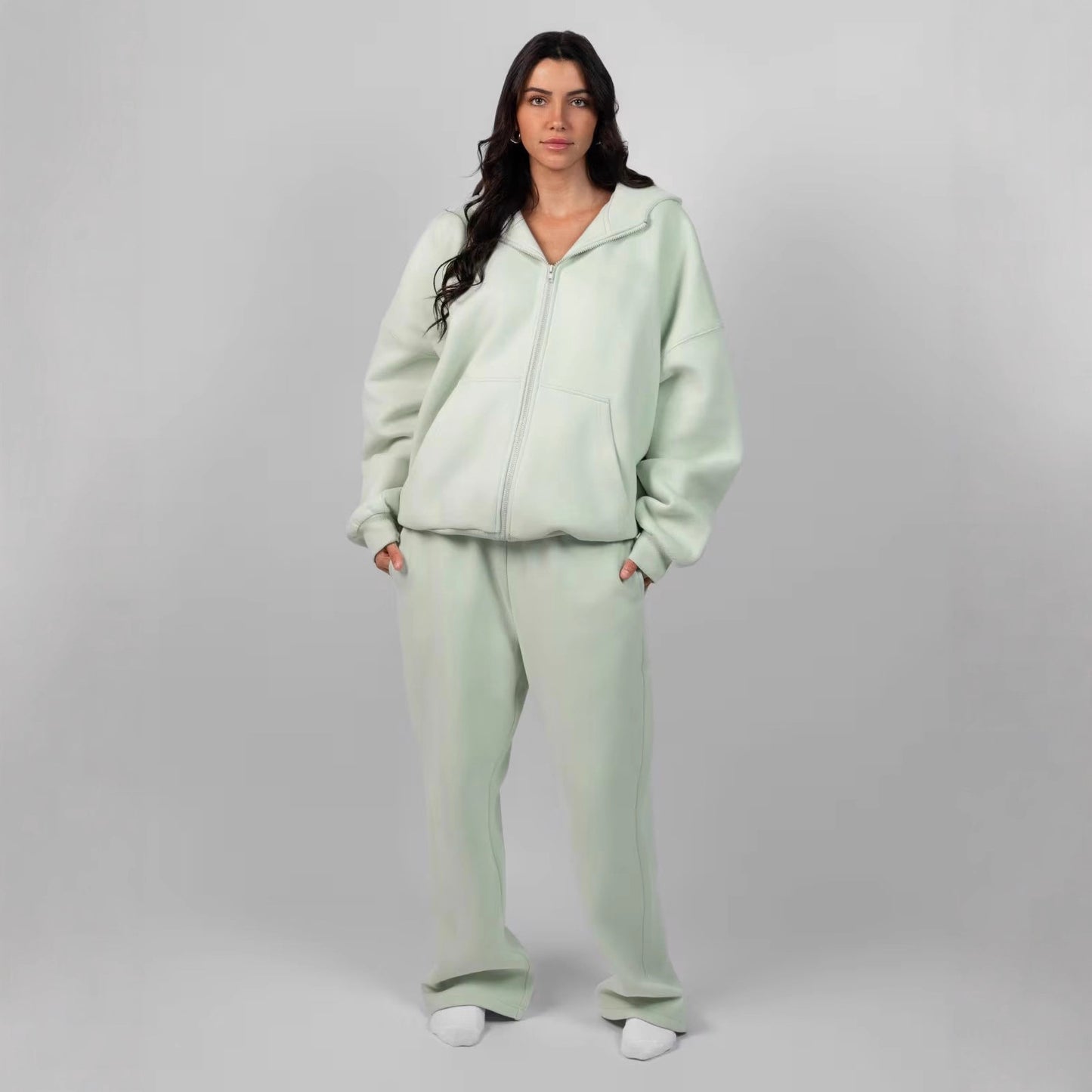 Women's Spring Solid Color Hooded Long-sleeved Zipper Suits