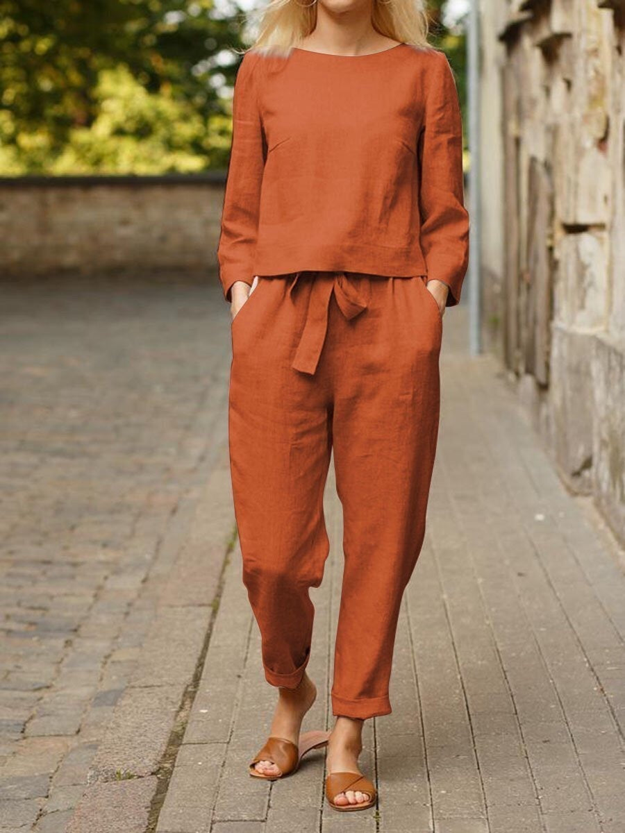 Women's Elastic Waistband Long-sleeved Trousers Solid Color Fashion Casual Suit