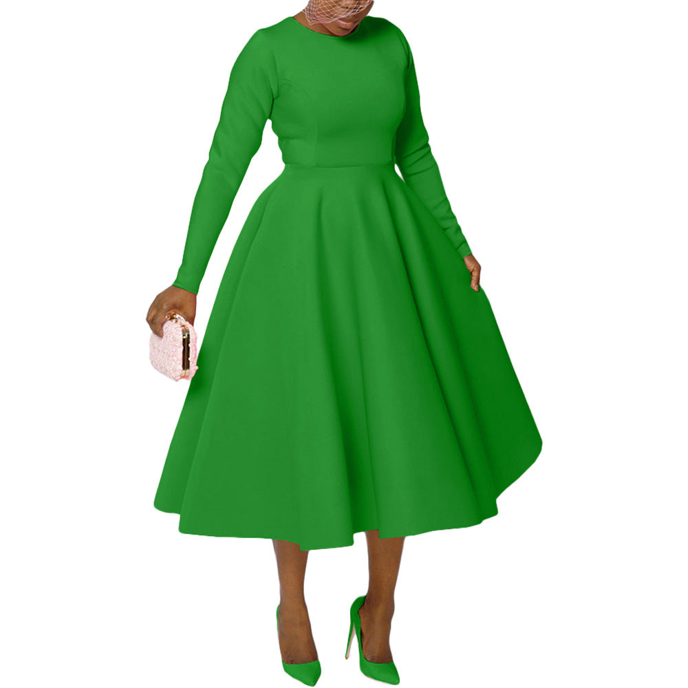 Women's Solid Color Long Sleeve Round Neck Dresses