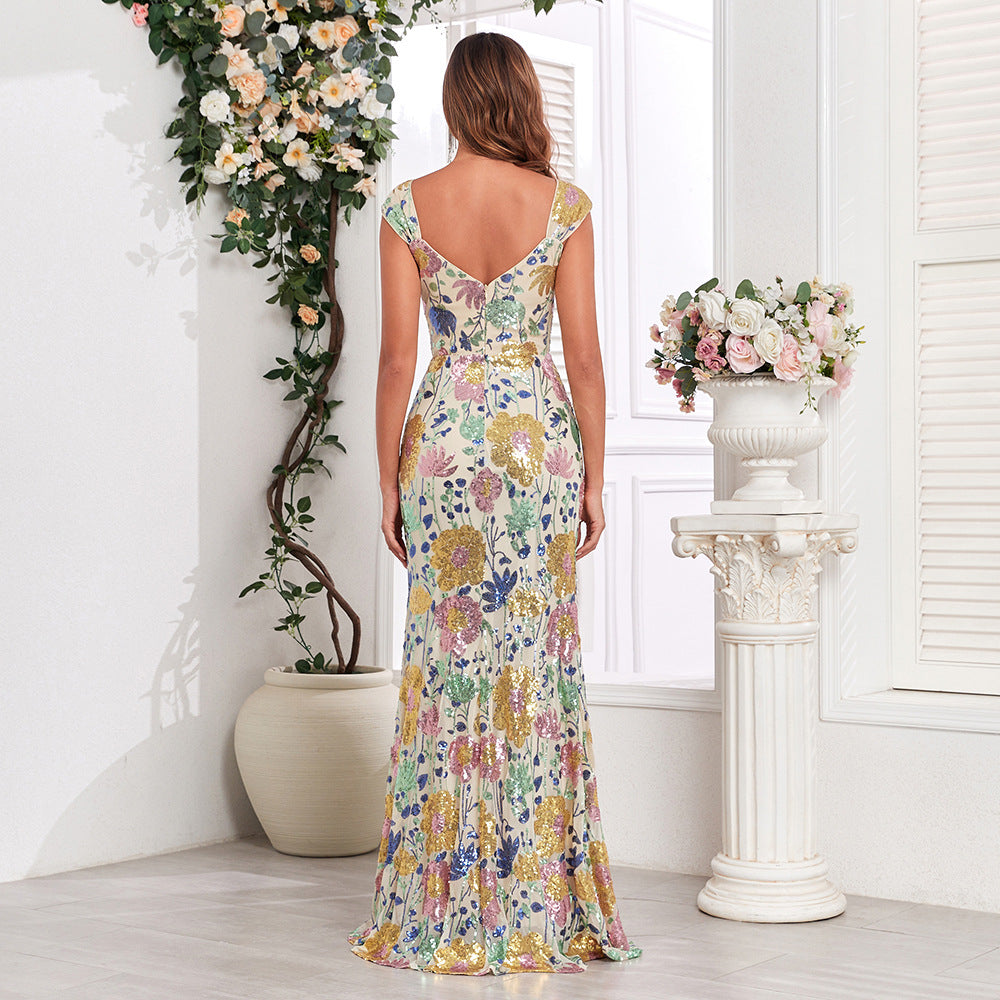 Women's Elegant Dress Double Sequins Embroidered Birthday Evening Dresses