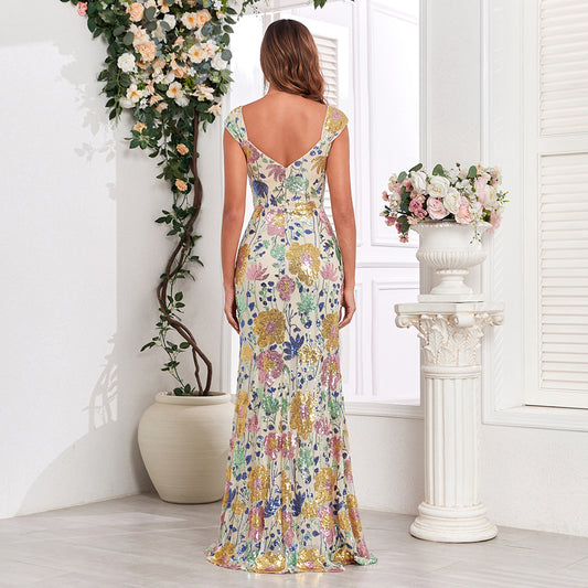 Women's Elegant Dress Double Sequins Embroidered Birthday Evening Dresses